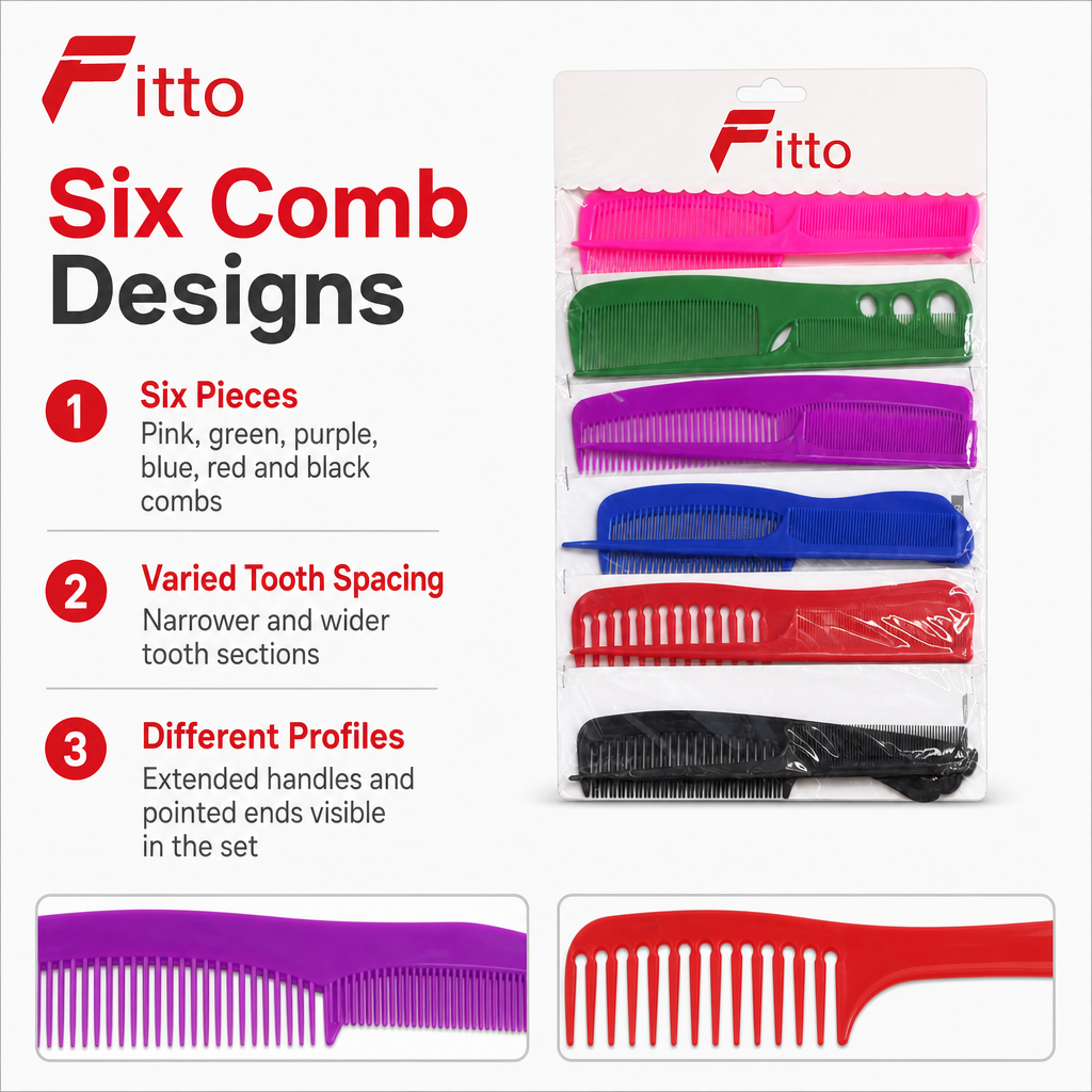 96 Pieces Hair Combs Set, 6 Pieces, Multi-Colour Grooming Combs for Styling and Daily Hair Care