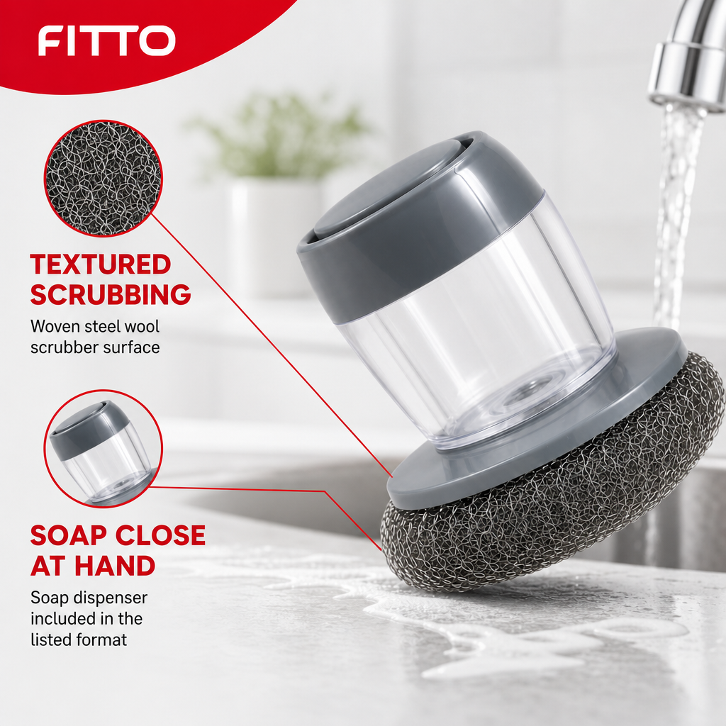 240 Pieces Steel Wool Scrubber with Soap Dispenser, 1 Piece, Kitchen Dishwashing Tool
