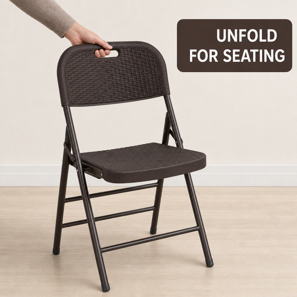 48 Pieces Folding Chair, Brown Heavy-Duty Design with Woven Rattan-Style Seat and Backrest, Single Piece