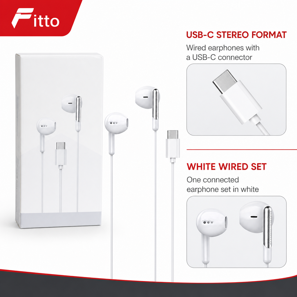 120 Pieces USB-C Wired Earphoneses, White Digital Decoding Stereo Headset