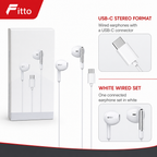 120 Pieces USB-C Wired Earphoneses, White Digital Decoding Stereo Headset