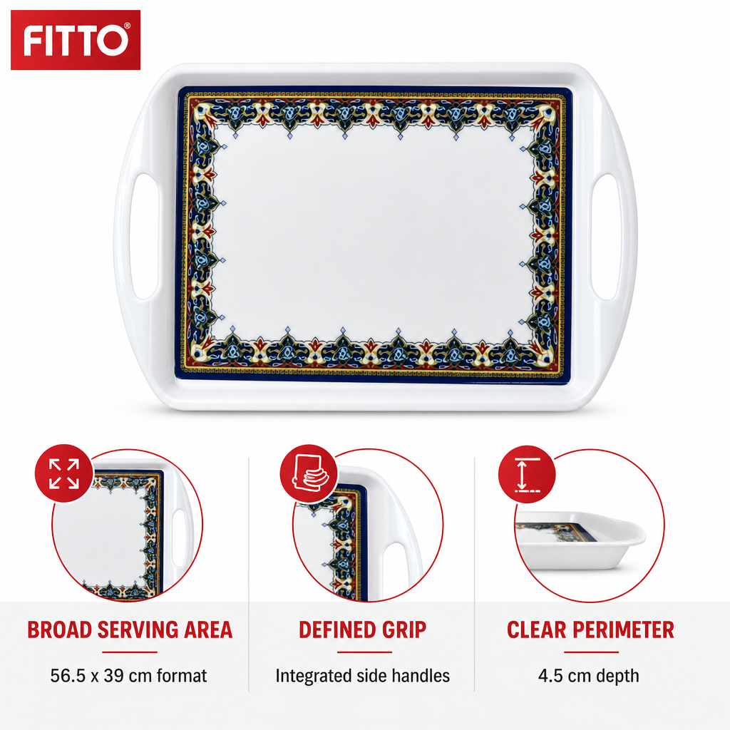 72 Pieces Melamine Rectangular Serving Trays with Handles, 22 Inch, Decorative Design 2655