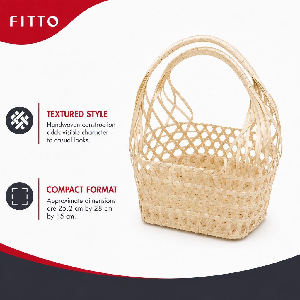 96 Pieces Handwoven Natural Fiber Basket Handbags with Double Handle, Beige, 25.15 cm
