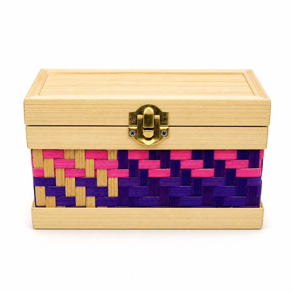 96 Pieces Woven Bamboo Storage Chest with Wooden Frame and Latch, 18 x 12 x 9 cm