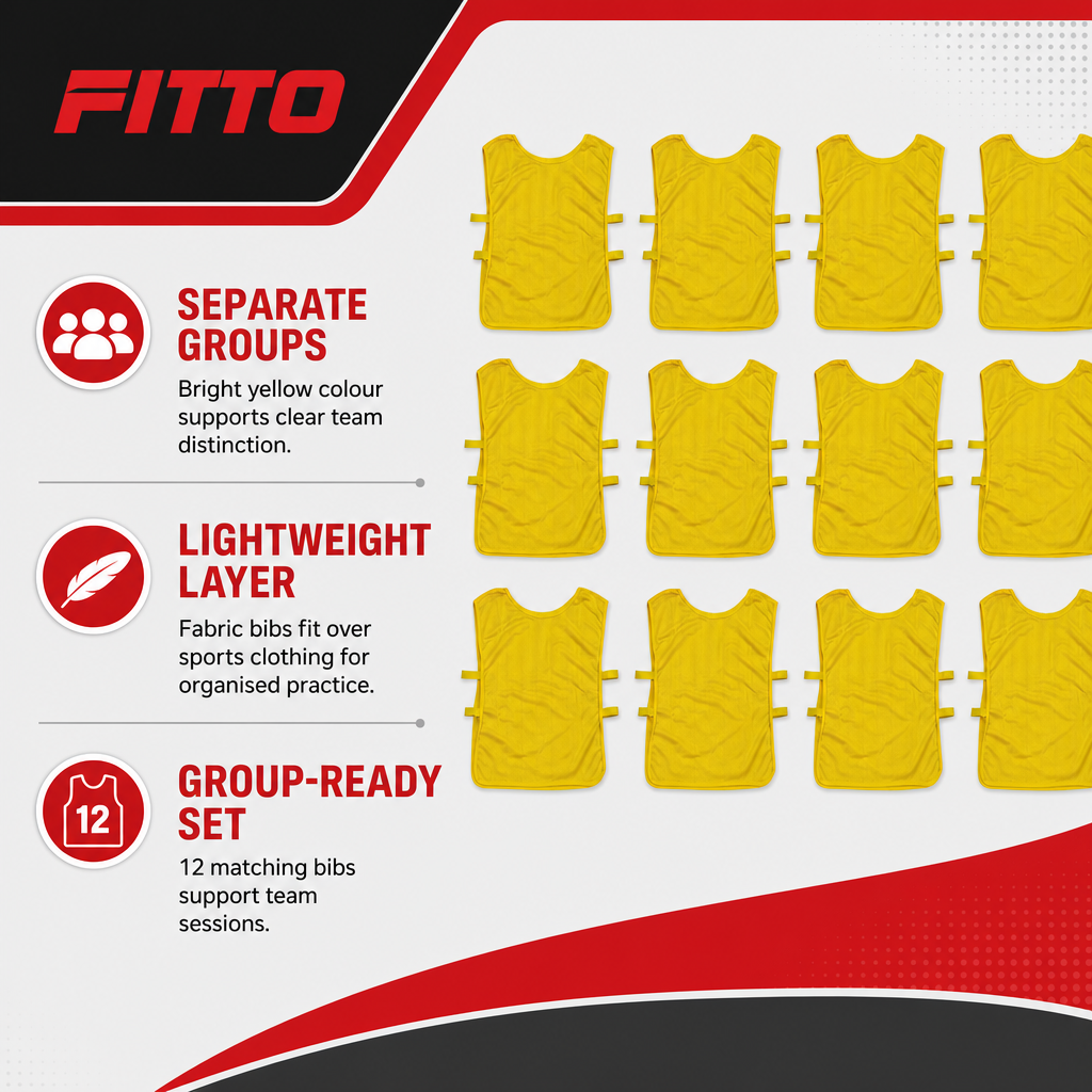 48 Pieces Lightweight Fabric Sports Training Bibs with Side Straps, Standard Size, Yellow, 12-Piece Pack