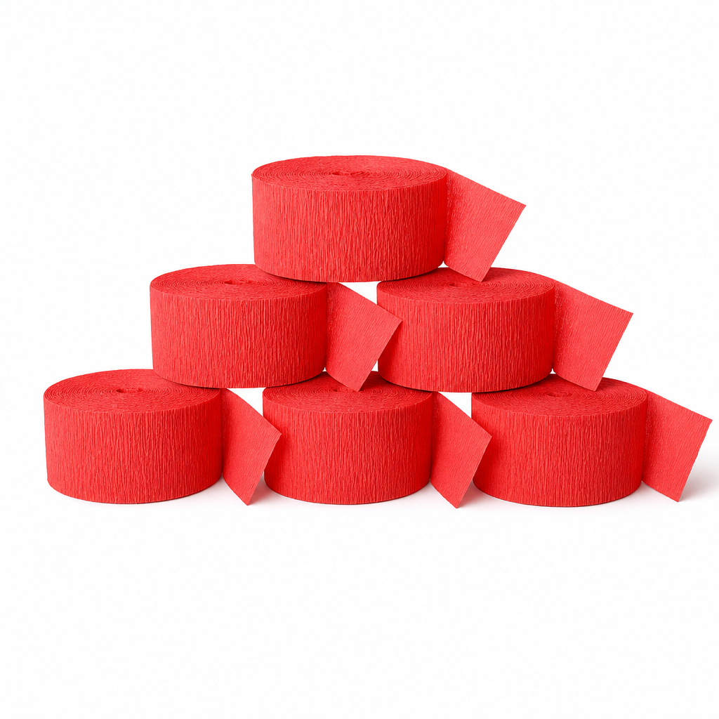 144 Pieces Red Paper Party Decorations Rolls, 5 cm x 230 cm, 6 Pieces for Celebrations and Venue Styling