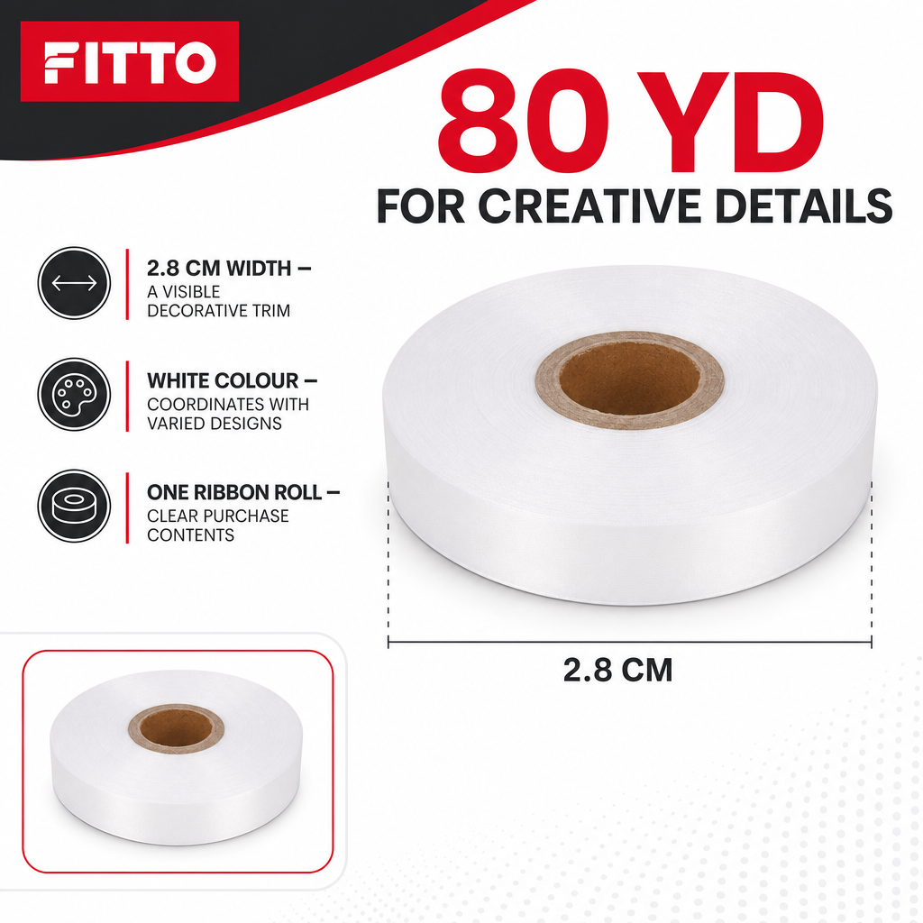 120 Pieces White Decorative Ribbon Roll, 2.8 cm x 80 yd, Craft and Wrapping Ribbon