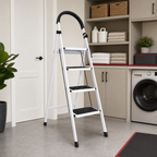 48 Pieces Folding Metal Step Ladder, 4-Step Design, White, 141 x 44 cm, 1 Piece
