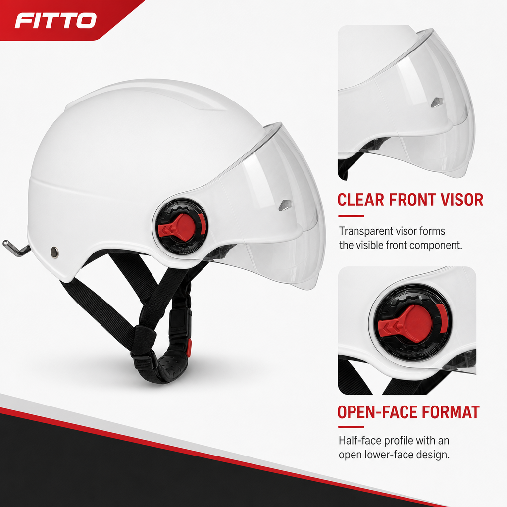 72 Pieces Half-Face Motorcycle Helmets with Clear Visor, White