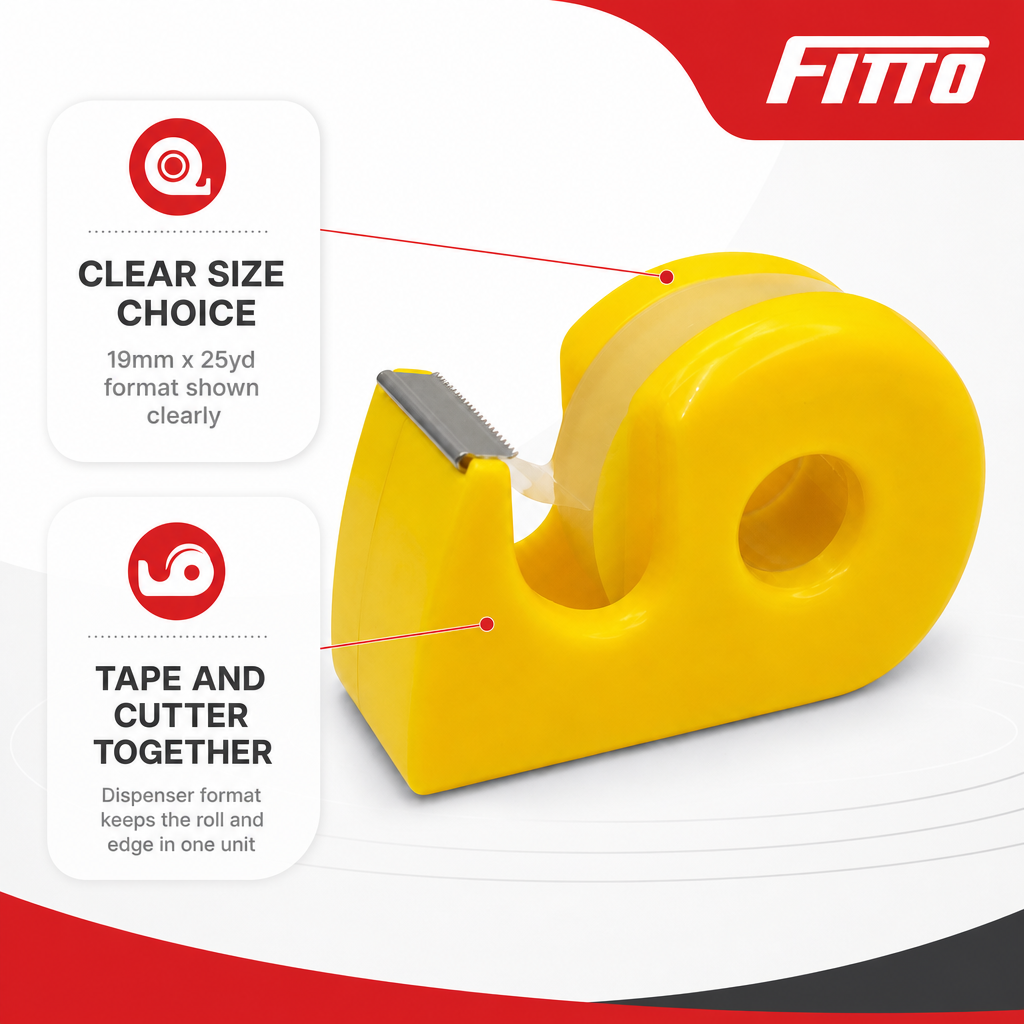 144 Pieces Tape Dispenser with Crystal Clear Adhesive Tape, 19mm x 25yd, Yellow