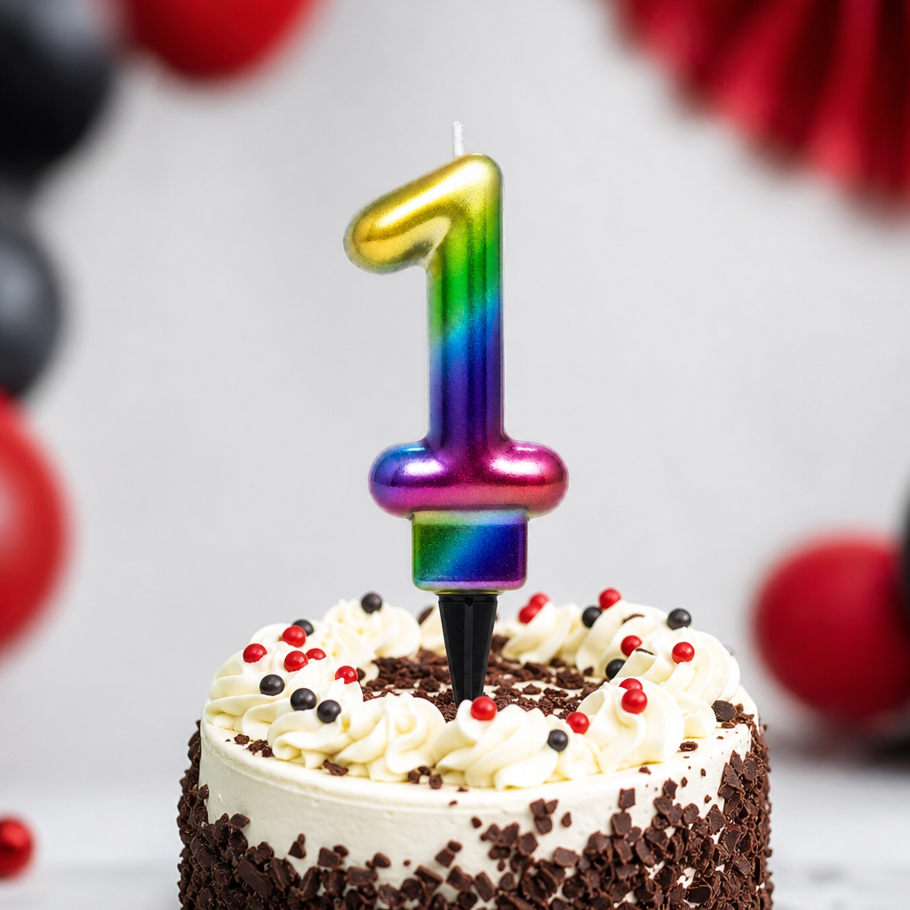 240 Pieces Rainbow Metallic Number 1 Cake Candle, 3 in, 1 Piece