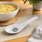 240 Pieces Melamine Chinese Soup Spoon, White with Grey Geometric Pattern, 14 cm