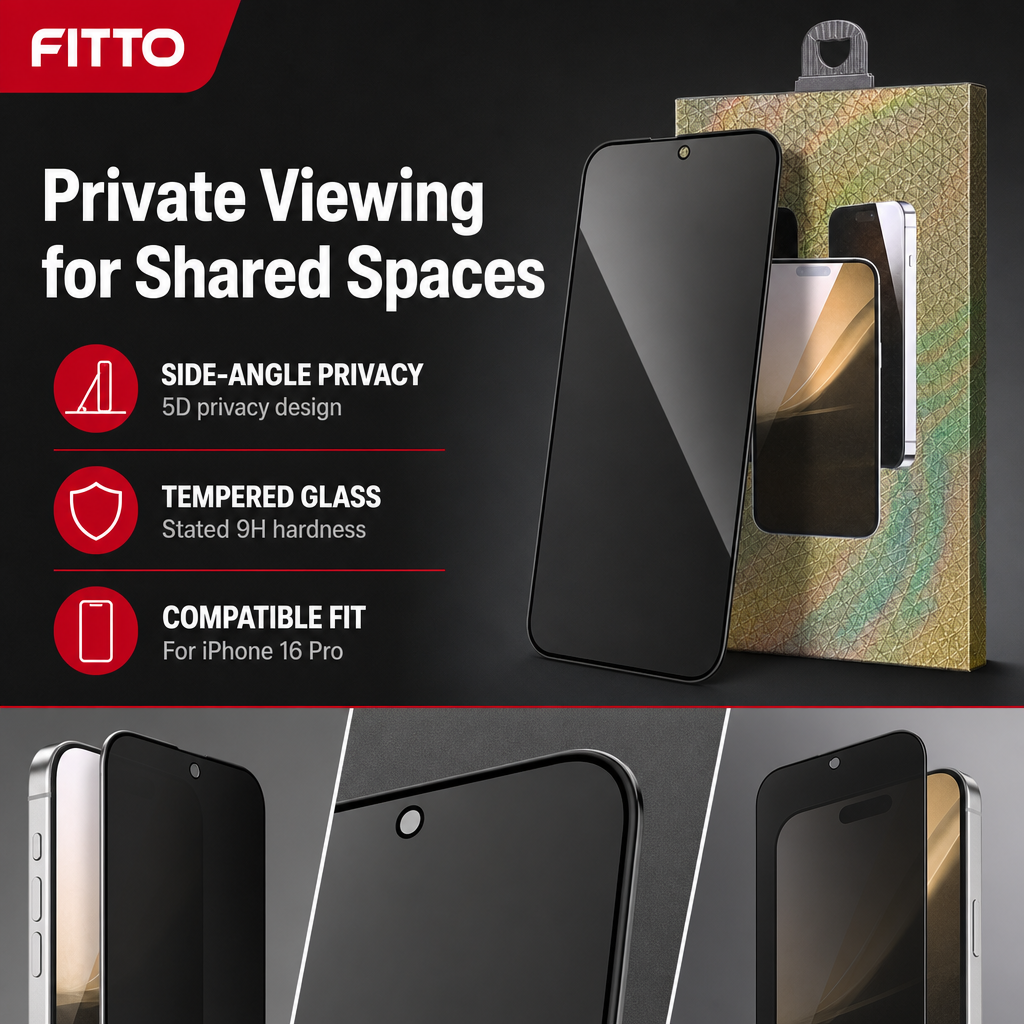 144 Pieces 5D Privacy Tempered Glass Screen Protectors for iPhone 16 Pro, 9H Hardness