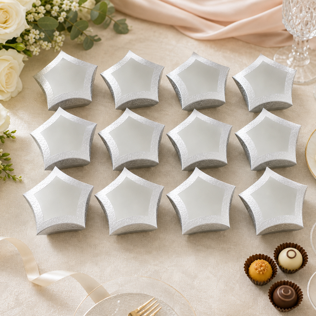 96 Pieces Star-Shaped Candy Boxes, Silver, 24 x 24 x 5 cm, 12 Pieces