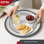 96 Pieces Round Melamine Woven Serving Trays, 35 cm, White with Floral Pattern