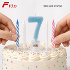144 Pieces LED Happy Birthday Number 7 Cake Candle Set with Four Candles, 9 cm