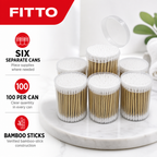 120 Pieces Cotton Buds, Bamboo Sticks with White Cotton Tips in Plastic Cans, 100 Pieces per Can, 6-Pack
