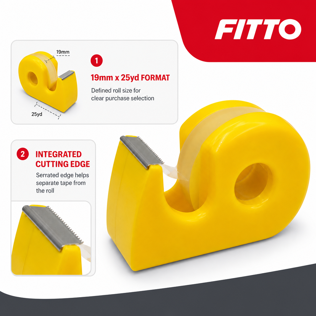 144 Pieces Tape Dispenser with Crystal Clear Adhesive Tape, 19mm x 25yd, Yellow