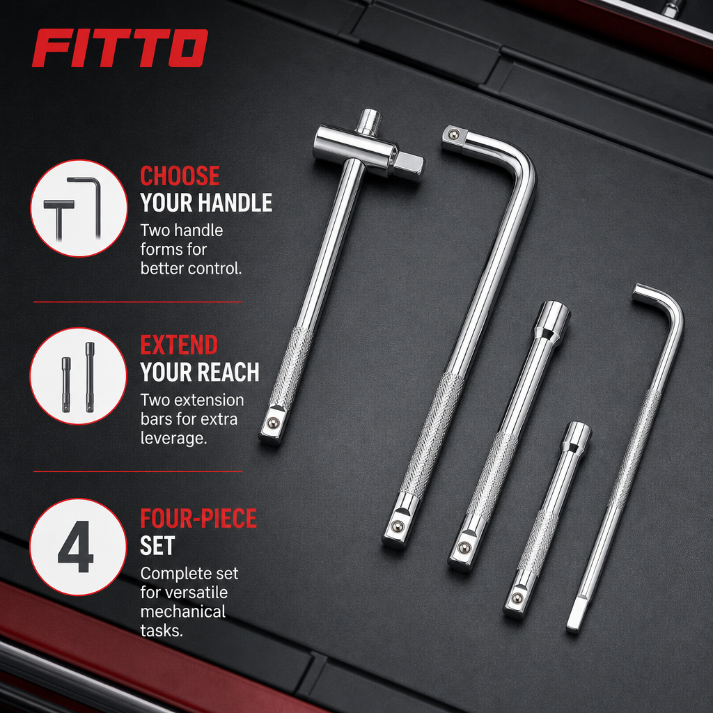96 Pieces 1/2-Inch Drive Socket Wrench Set, T-Handle, L-Handle, Extension Bars and L-Type Wrench, Silver, 4-Piece