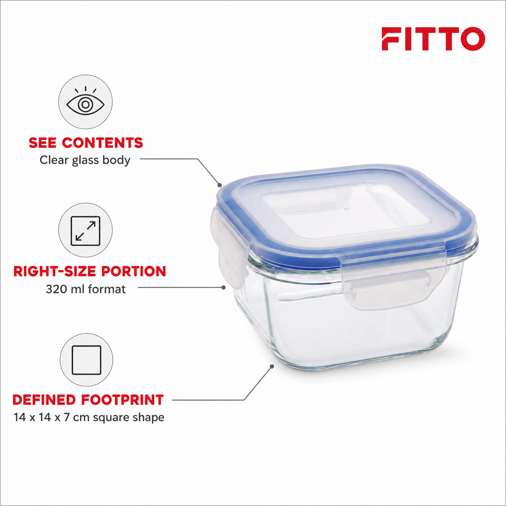 96 Pieces Square Glass Food Container with PP Lid, 320 ml