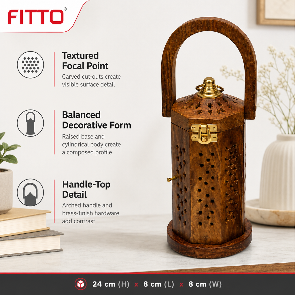 72 Pieces Wooden Decorative Lantern with Handle and Brass-Finish Hardware, Big 24cm