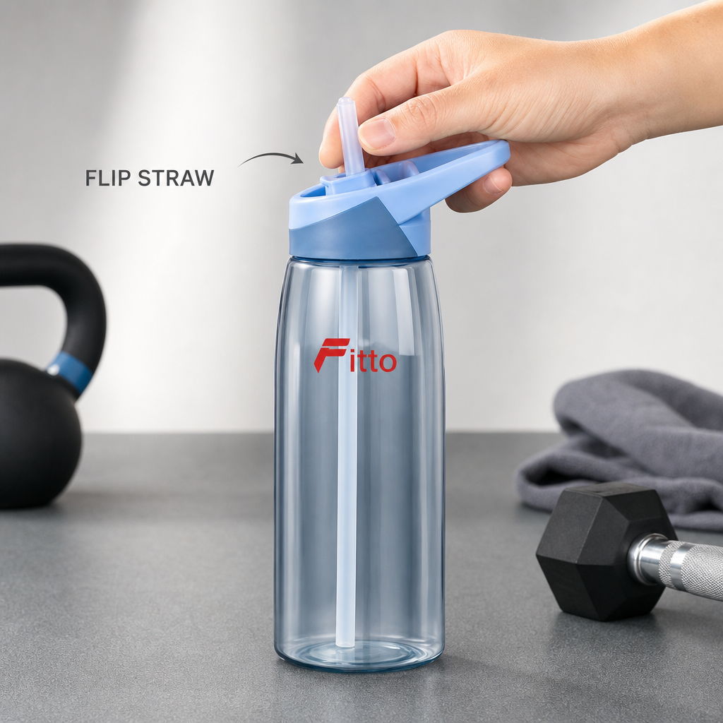 96 Pieces Sports Water Bottles with Flip Straw and Carry Handle, 750 ml