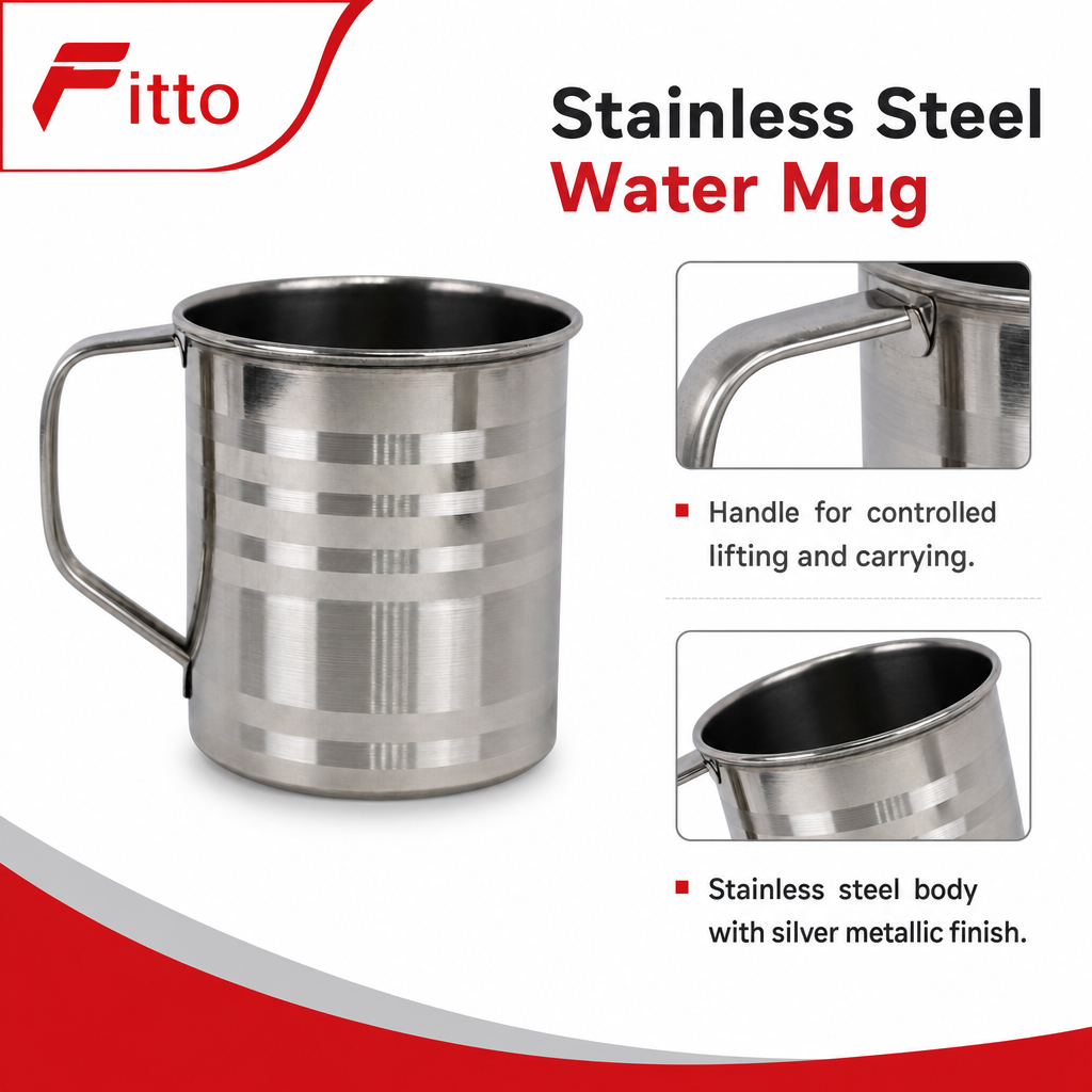 96 Pieces Stainless Steel Water Mug with Handle, Silver, 10 cm