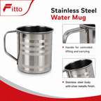 96 Pieces Stainless Steel Water Mug with Handle, Silver, 10 cm
