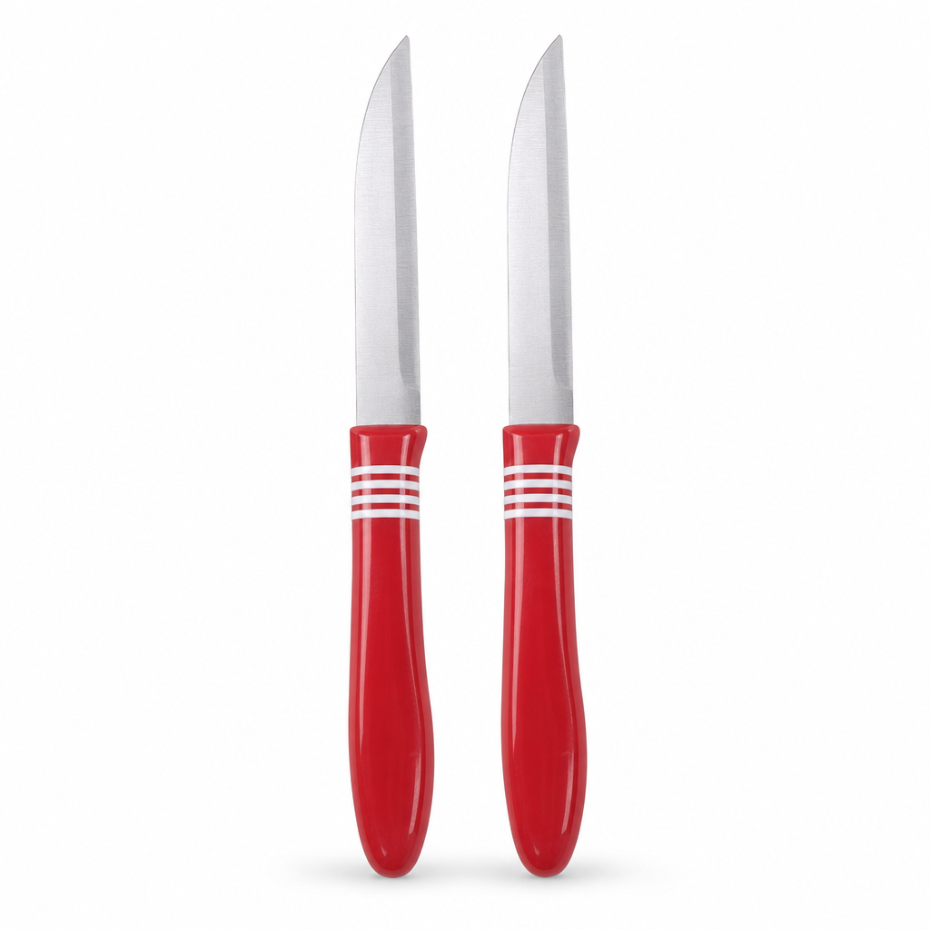 120 Pieces 5 Inch Kitchen Knives Set With Plastic Handles, Red and Silver, 2 Pieces