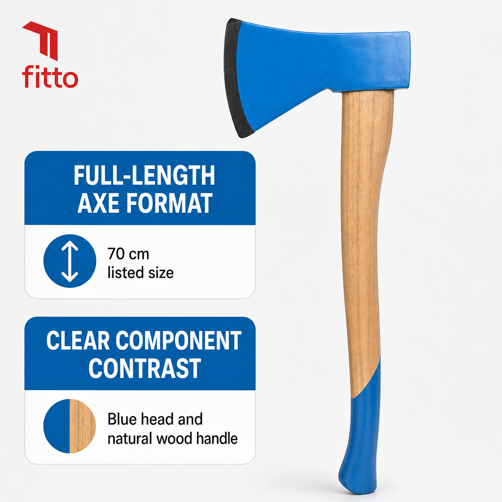 72 Pieces Felling Axe with Wooden Handle, 70 cm, Blue/Natural Wood, 1 Piece