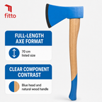 72 Pieces Felling Axe with Wooden Handle, 70 cm, Blue/Natural Wood, 1 Piece