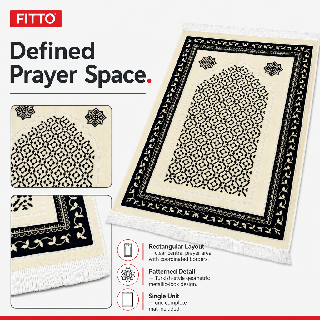 72 Pieces Decorative Prayer Mats, Turkish Style, Cream and Black Geometric Metallic Pattern