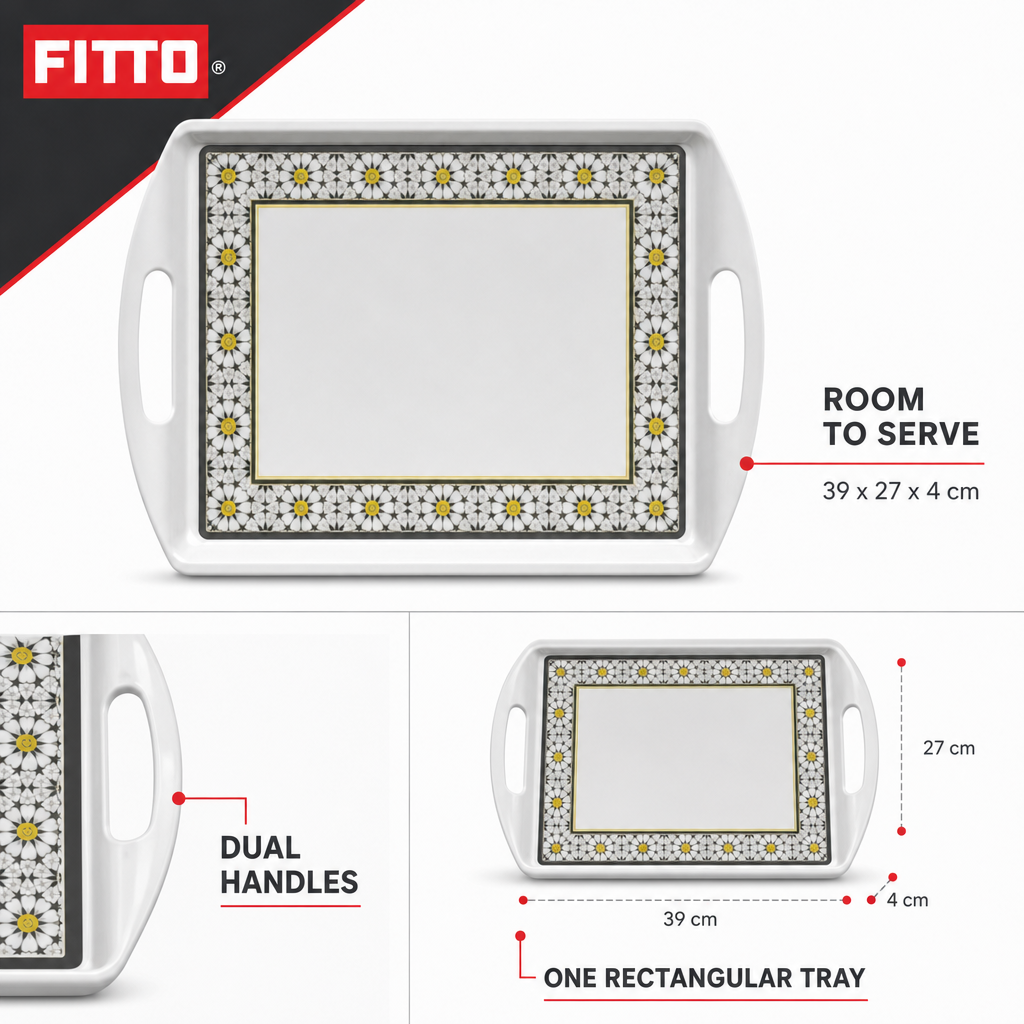 96 Pieces Melamine Rectangular Serving Trays with Dual Handles, 15 Inch, White and Grey with Yellow Accents