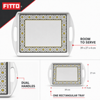 96 Pieces Melamine Rectangular Serving Trays with Dual Handles, 15 Inch, White and Grey with Yellow Accents