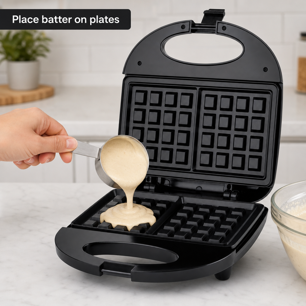60 Pieces 750 W Electric Waffle Maker with Non-Stick Plates, Black, 25 x 24 x 10 cm, 1 Piece