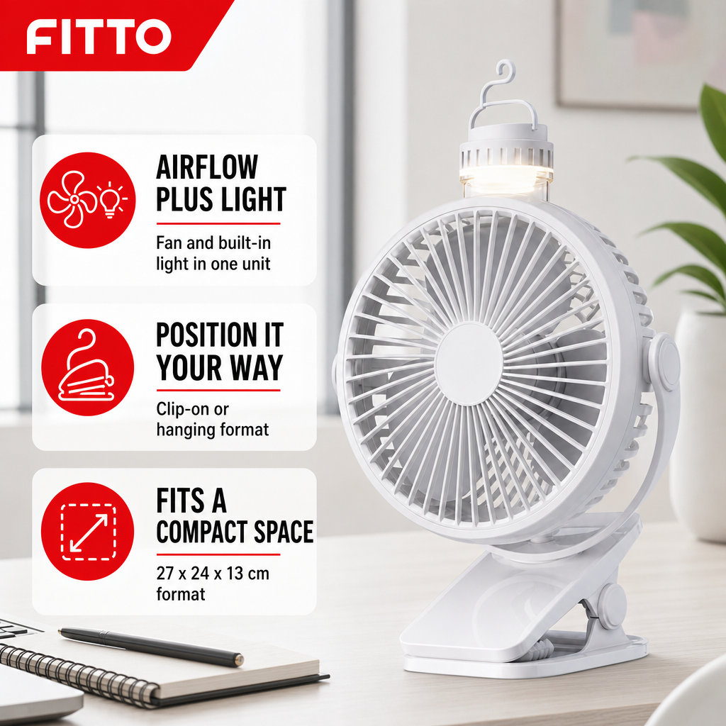 96 Pieces Portable Fans with Built-In Light, Clip-On and Hanging Design for Desk, Workspace and Indoor Use