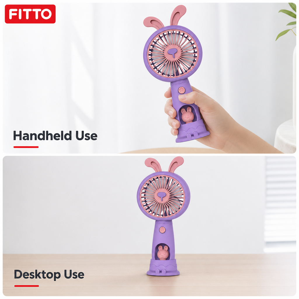 120 Pieces Mini USB Rechargeable Handheld and Desktop Fan, Rabbit-Ear Design, Purple
