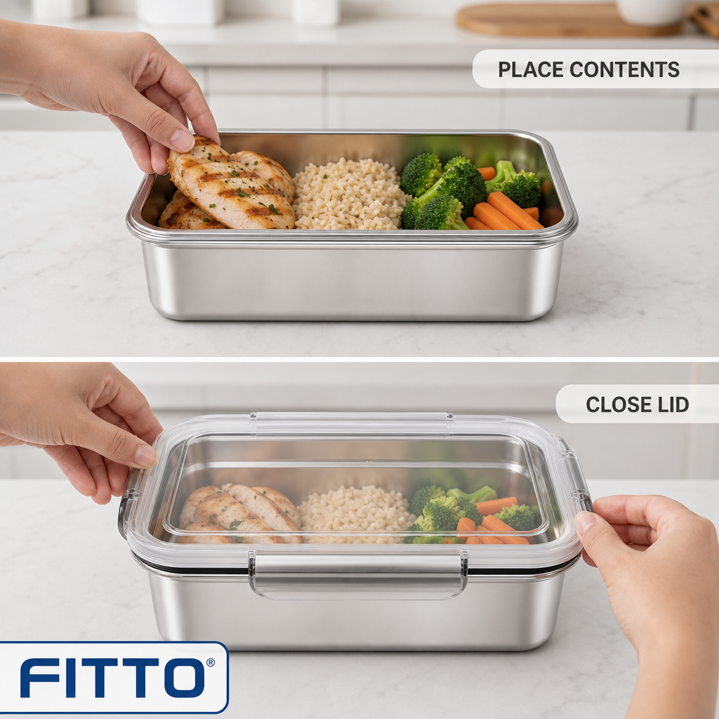 96 Pieces Food Storage Containers, Silver Rectangular Stainless Steel Box with Clear Locking Lid, 24 x 18 x 8 cm
