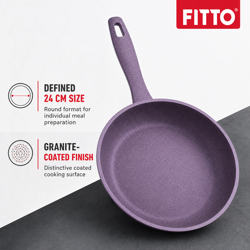 96 Pieces Granite-Coated Fry Pan, 24 cm, Round Purple Cooking Pan with Long Handle
