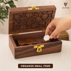 120 Pieces Wooden Rectangular Storage Box, Carved Brown Keepsake Organizer, 2.5 x 3.5 Inch