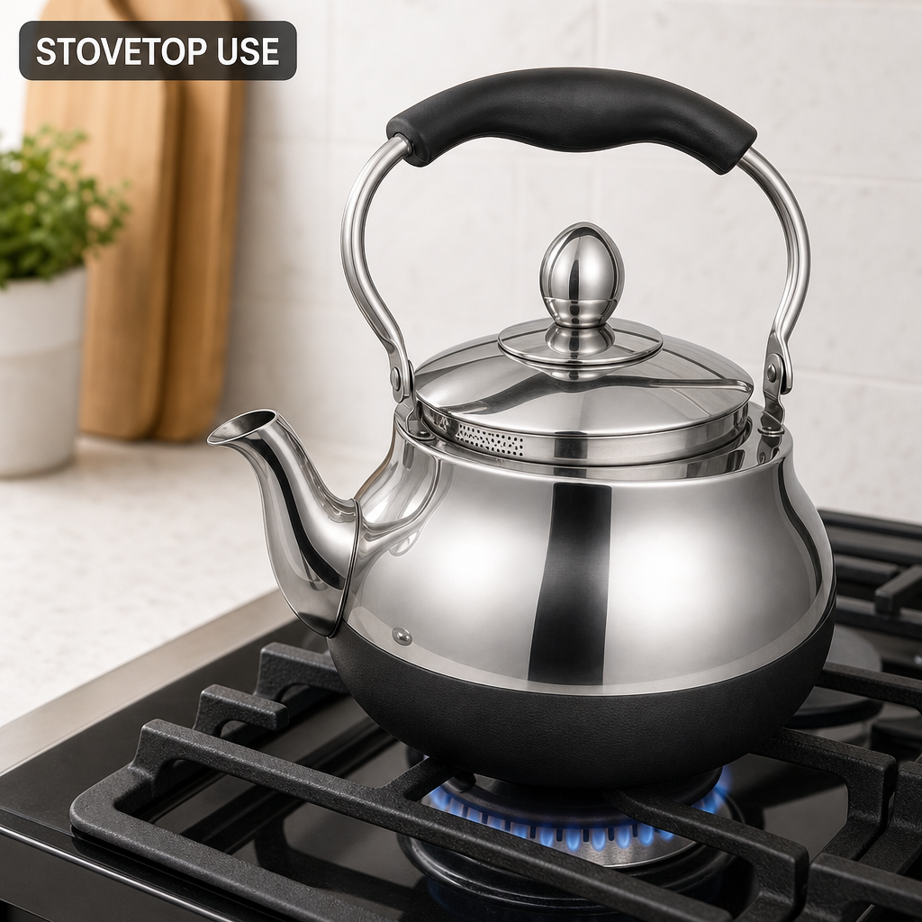 48 Pieces Stainless Steel Stovetop Kettle, 2 L, Silver and Black, 1 Piece