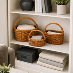 60 Pieces Oval Wicker Basket Set with Handles, Brown, 3 Piece