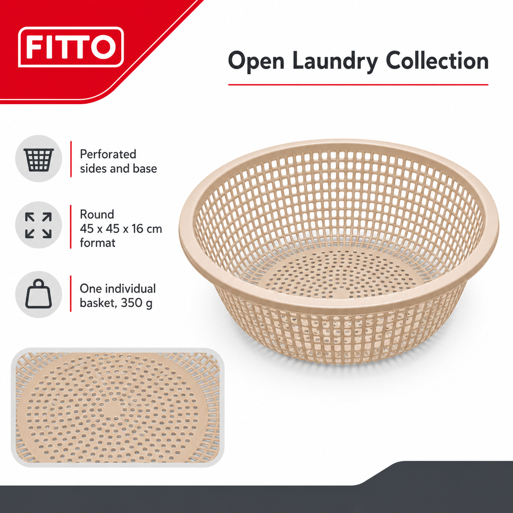 96 Pieces Round Plastic Laundry Basket, Beige, 45 x 45 x 16 cm, 1 Piece