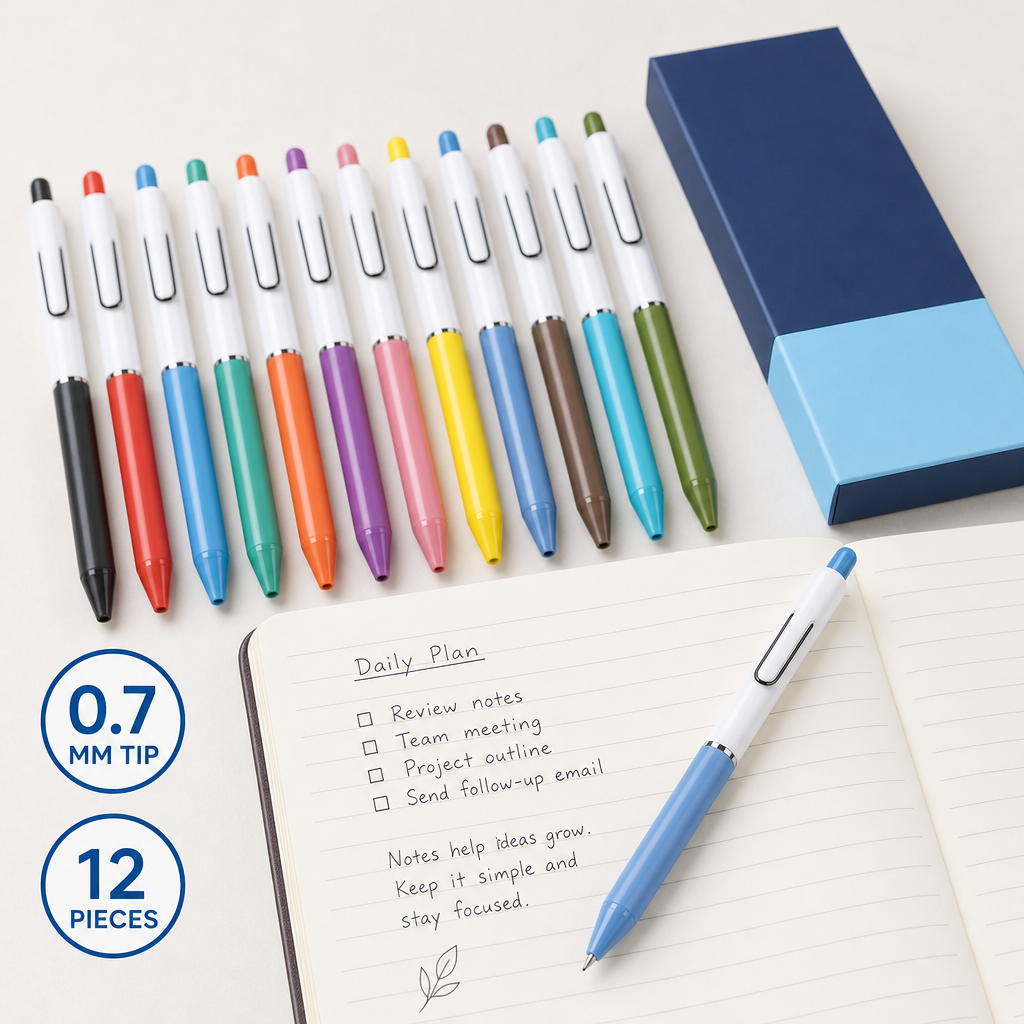 72 Pieces Gel Pens, 0.7 mm Fine Tip, 12 Pieces, Multicolor Ink Pens for Notes, Lists and Office Stationery