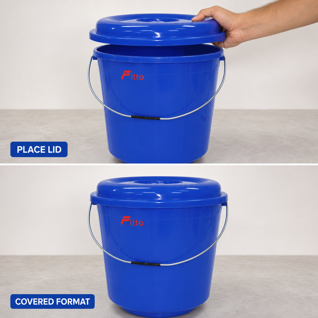 96 Pieces Plastic Bucket with Lid and Carry Handle, 15 Litre, Blue
