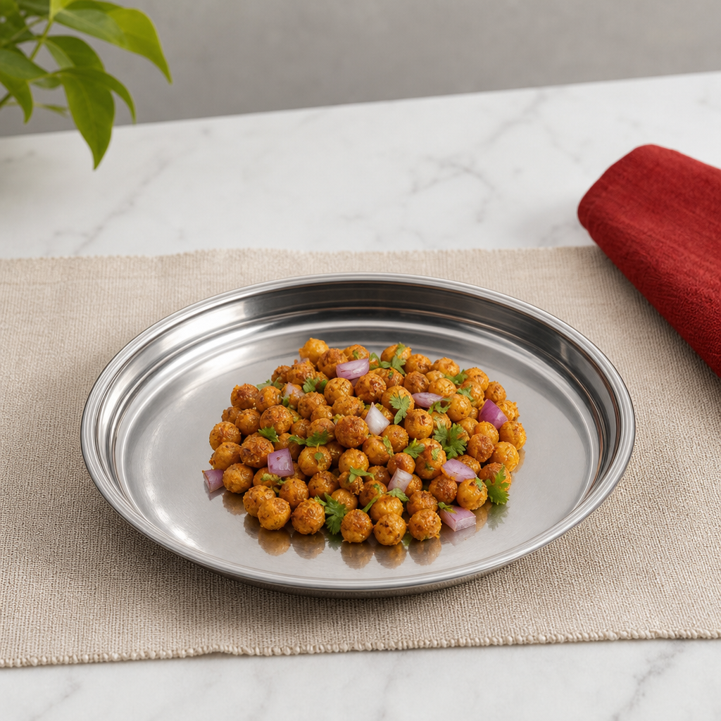 96 Pieces Stainless Steel Round Serving Plate with Wide Rim, 24 cm, 1 Piece