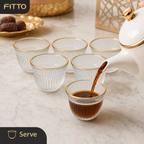 96 Pieces Clear Glass Cawa Cups with Gold-Tone Rims, Fluted Design, 6-Piece Set