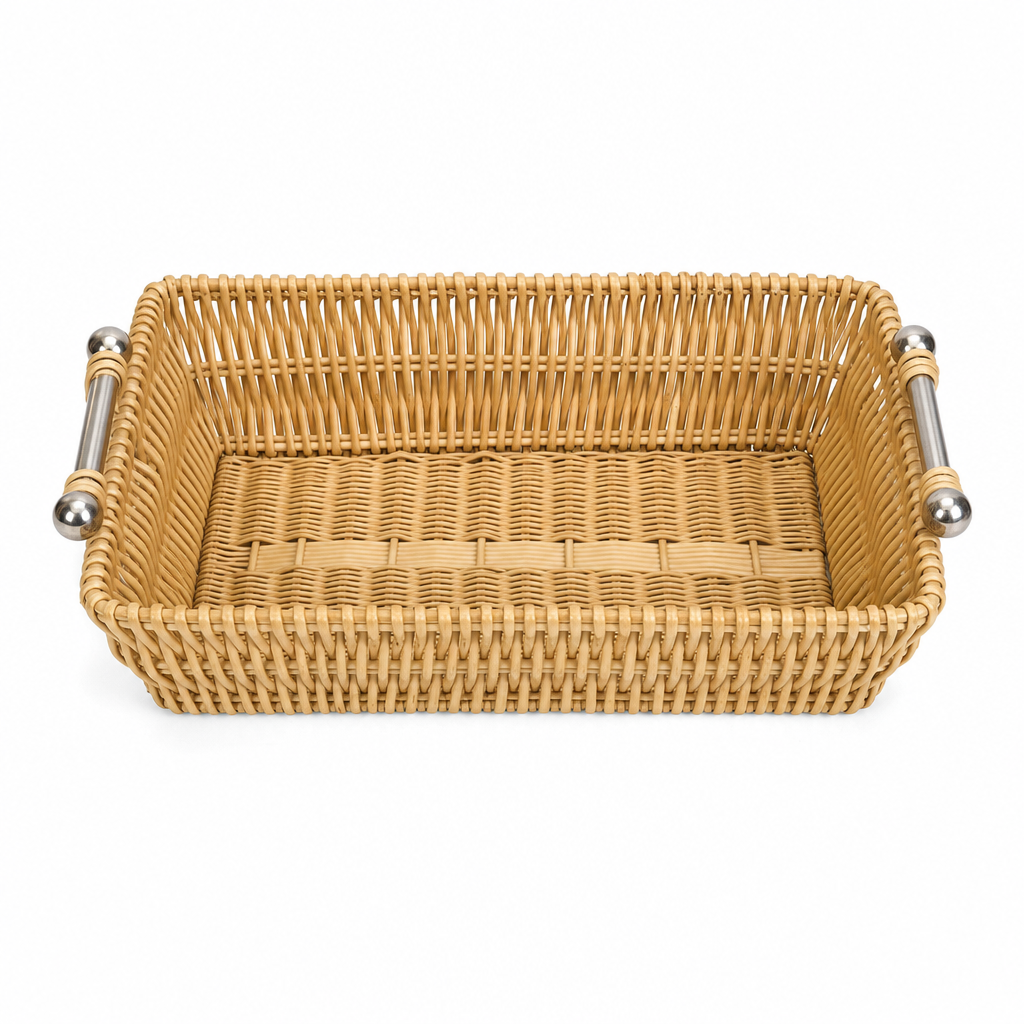 48 Pieces Rectangular Wicker Serving Baskets with Decorative Handles, Natural, 44 x 31 x 16 cm
