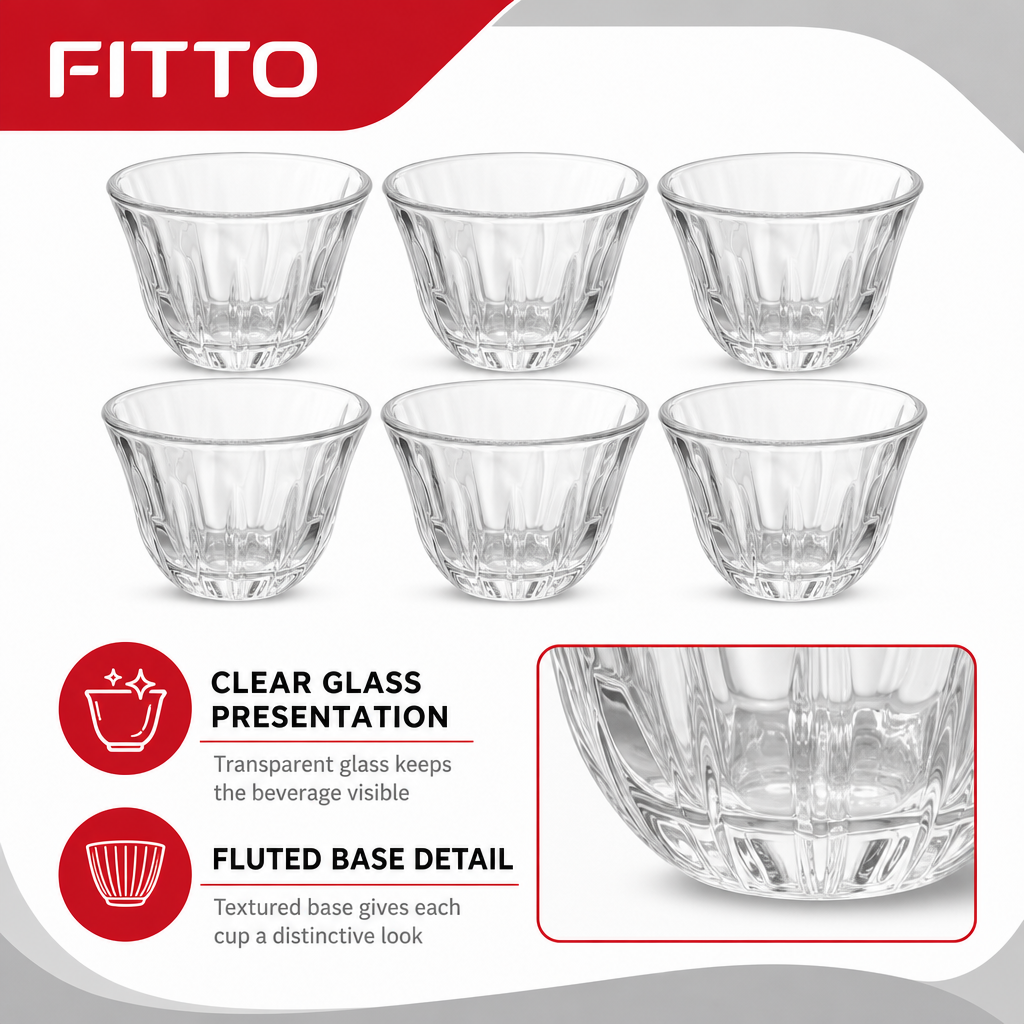 96 Pieces Clear Glass Cawa Cups with Fluted Base, 6 Pieces
