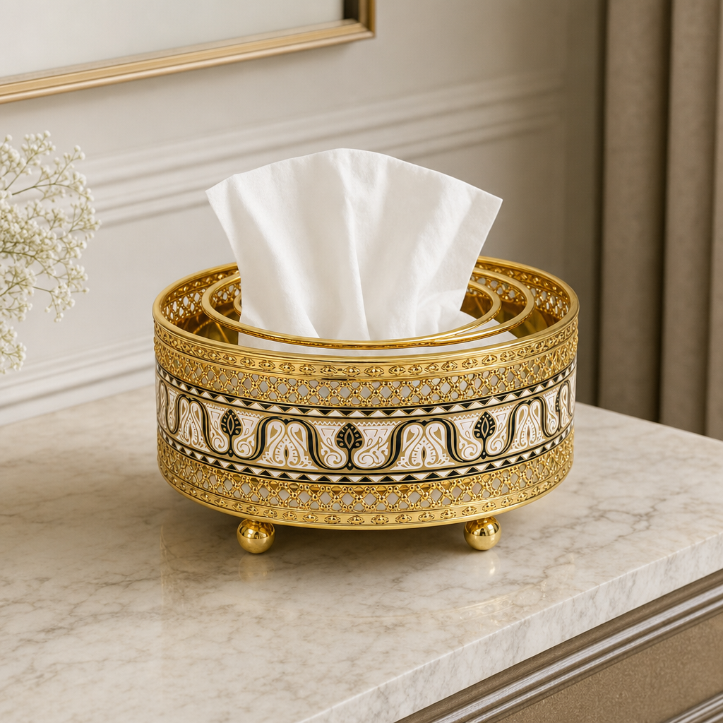 96 Pieces Decorative Tissue Box Holder, Ornate Gold Round Design, 1 Piece